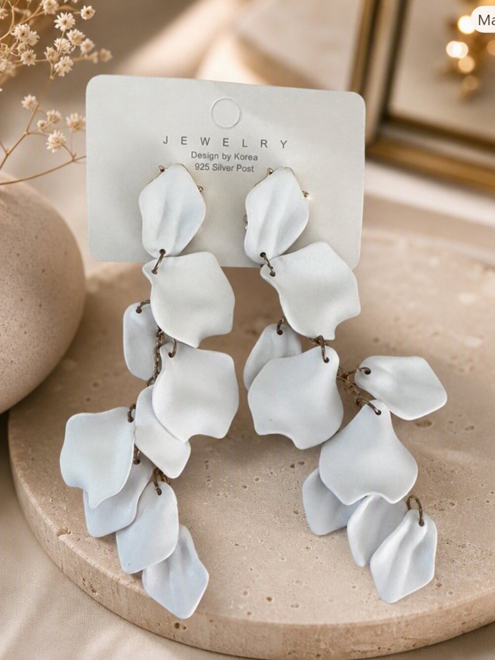 White Leaf Drop Earrings NWT